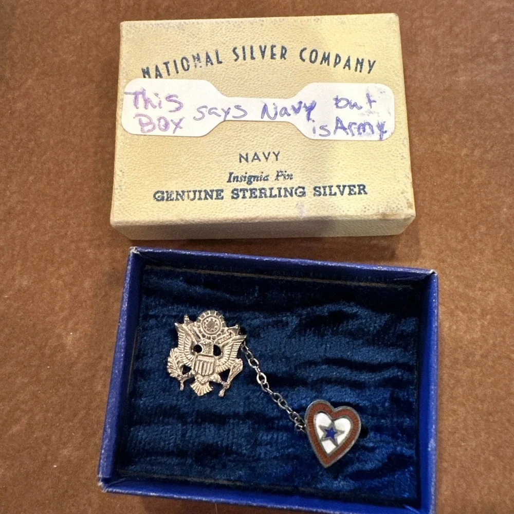 NIB World War II US Army Insignia Pin Sterling Enamel Blue Star Sweetheart Badge